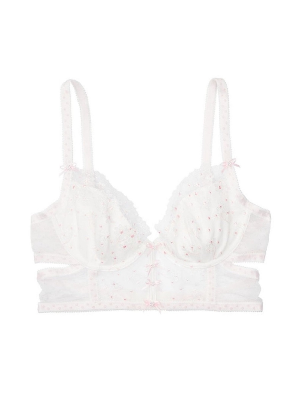 For Love And Lemons White Bra with Pink Dot Embroidery | Small | NWT